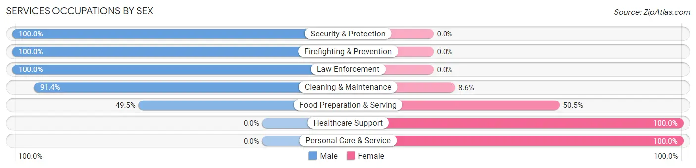 Services Occupations by Sex in Alamosa