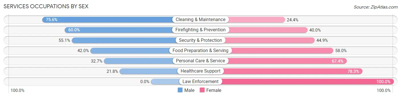 Services Occupations by Sex in Four Square Mile