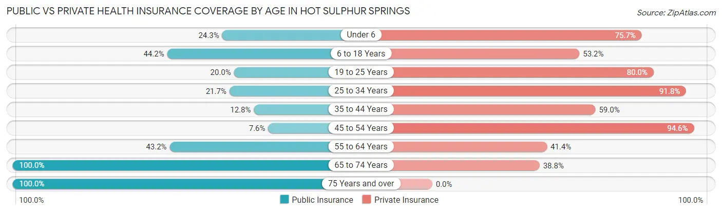 Public vs Private Health Insurance Coverage by Age in Hot Sulphur Springs