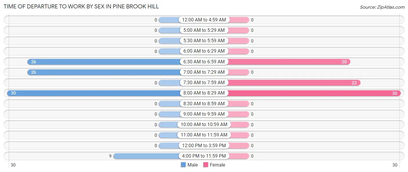 Time of Departure to Work by Sex in Pine Brook Hill