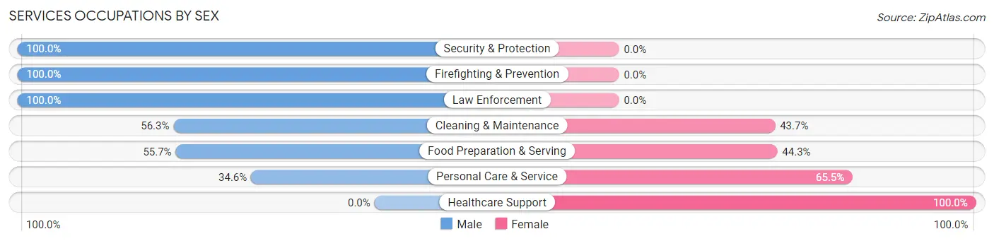 Services Occupations by Sex in Twin Lakes CDP Adams County