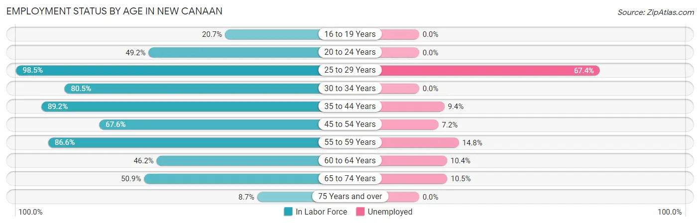 Employment Status by Age in New Canaan