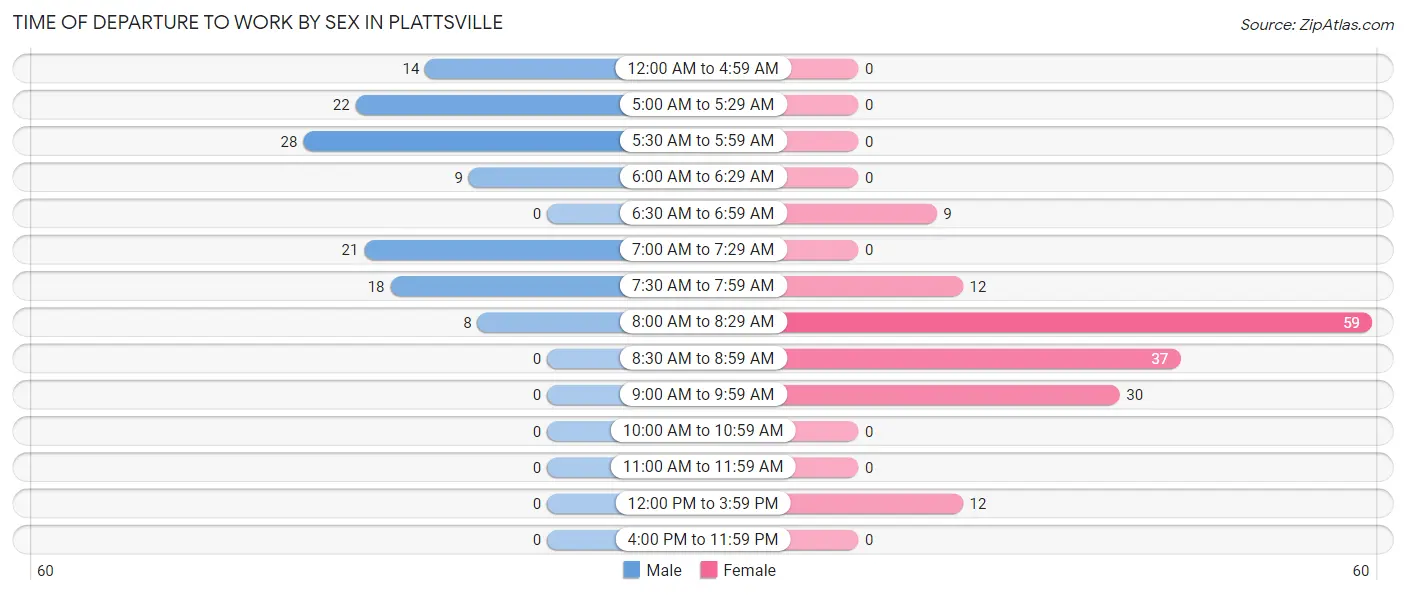 Time of Departure to Work by Sex in Plattsville
