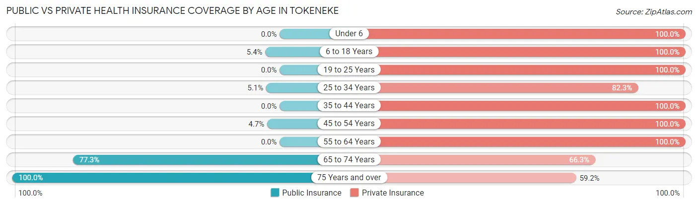 Public vs Private Health Insurance Coverage by Age in Tokeneke