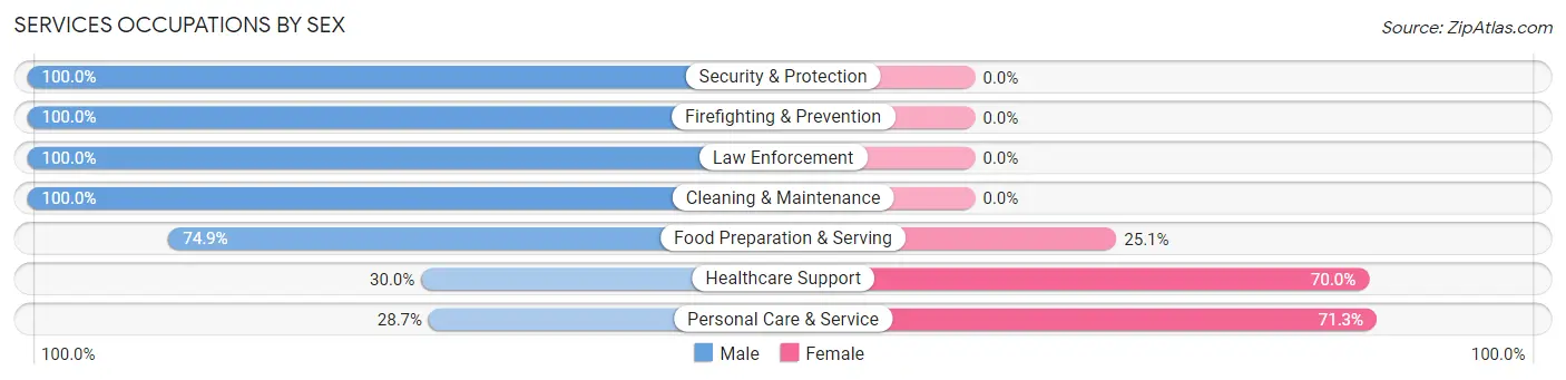 Services Occupations by Sex in Trumbull Center