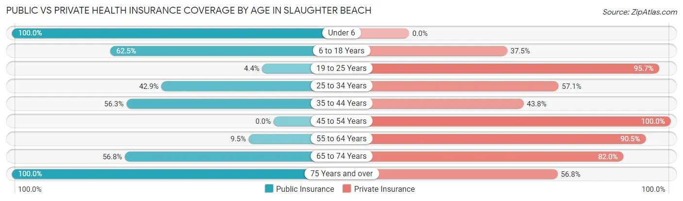 Public vs Private Health Insurance Coverage by Age in Slaughter Beach
