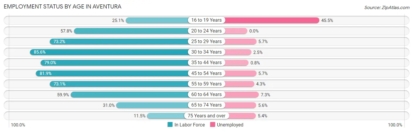 Employment Status by Age in Aventura