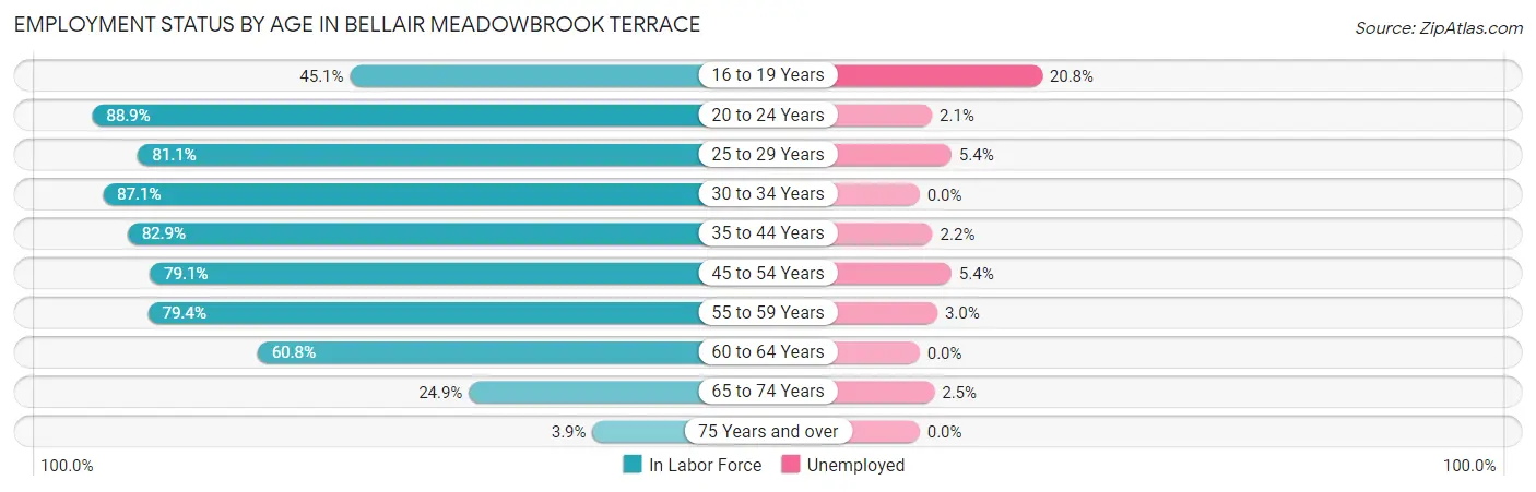 Employment Status by Age in Bellair Meadowbrook Terrace