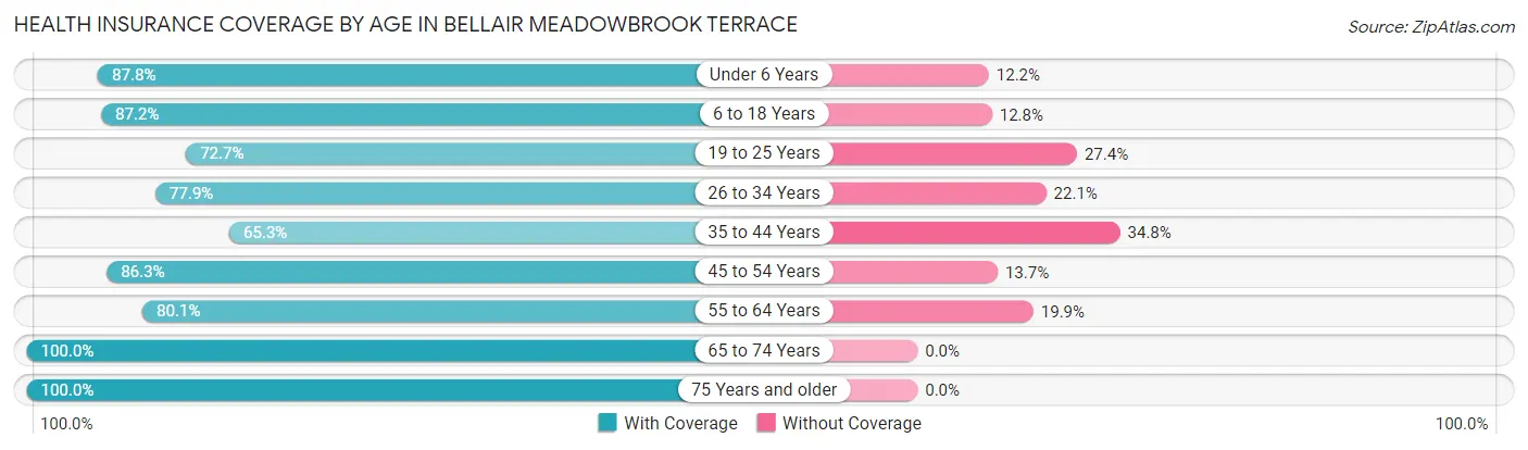 Health Insurance Coverage by Age in Bellair Meadowbrook Terrace