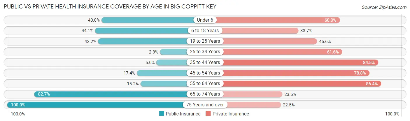 Public vs Private Health Insurance Coverage by Age in Big Coppitt Key