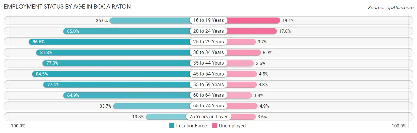 Employment Status by Age in Boca Raton