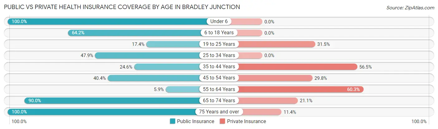 Public vs Private Health Insurance Coverage by Age in Bradley Junction