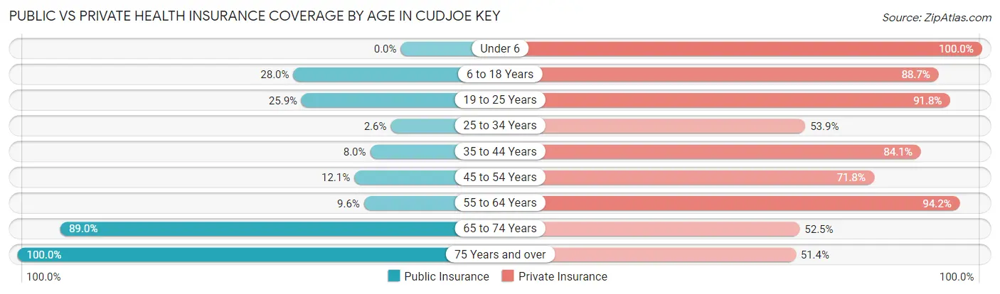 Public vs Private Health Insurance Coverage by Age in Cudjoe Key