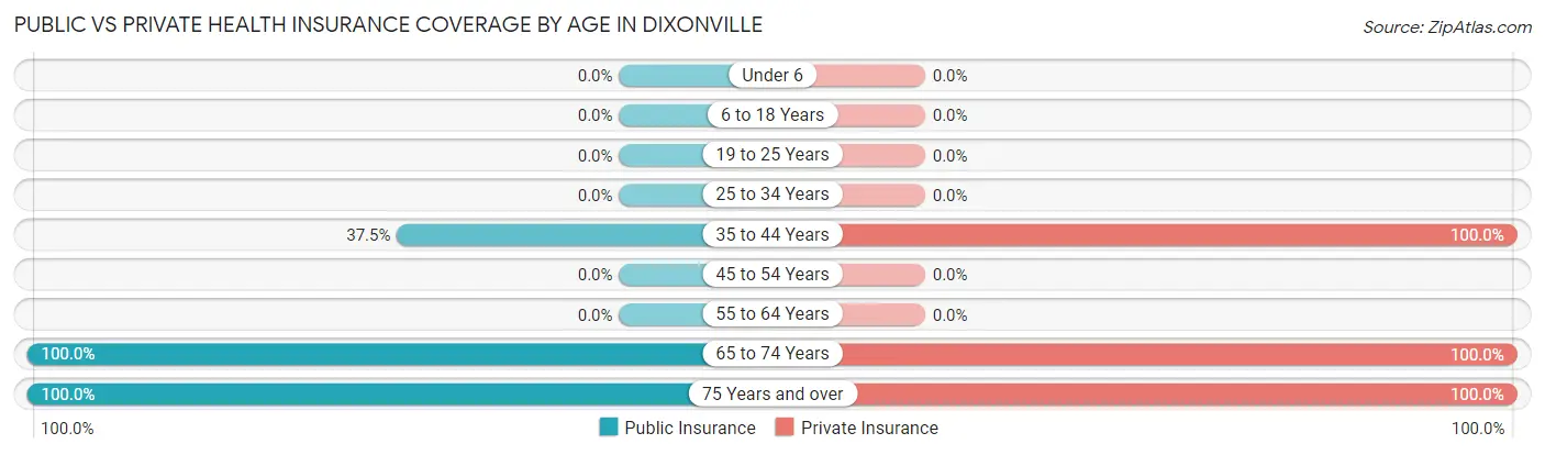 Public vs Private Health Insurance Coverage by Age in Dixonville