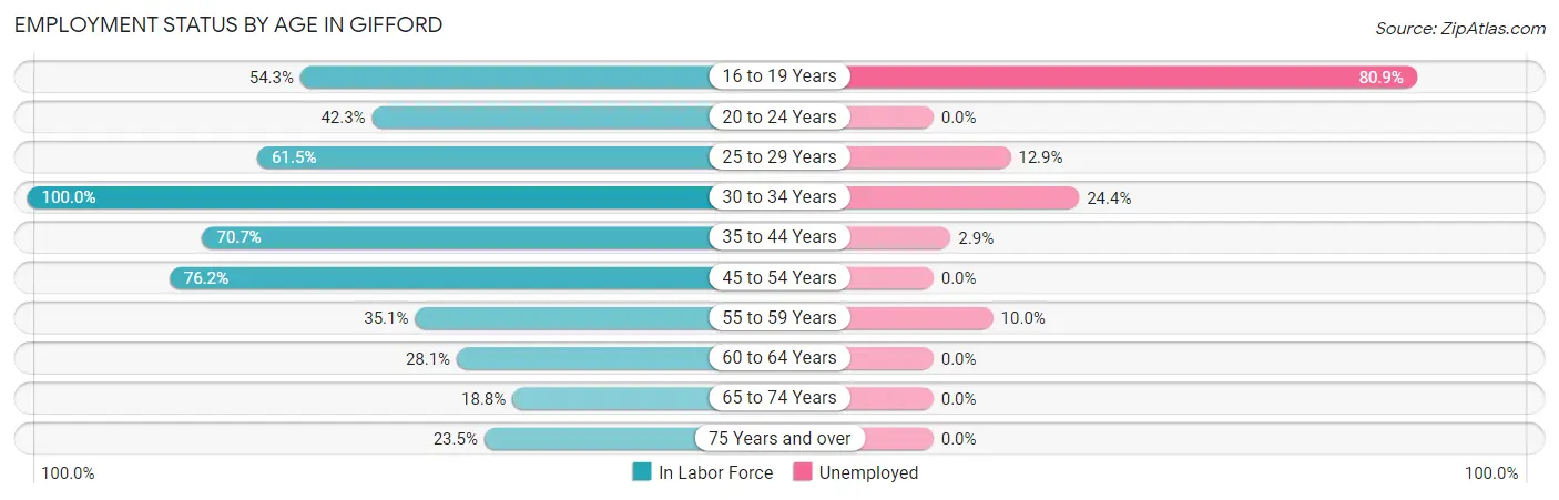 Employment Status by Age in Gifford