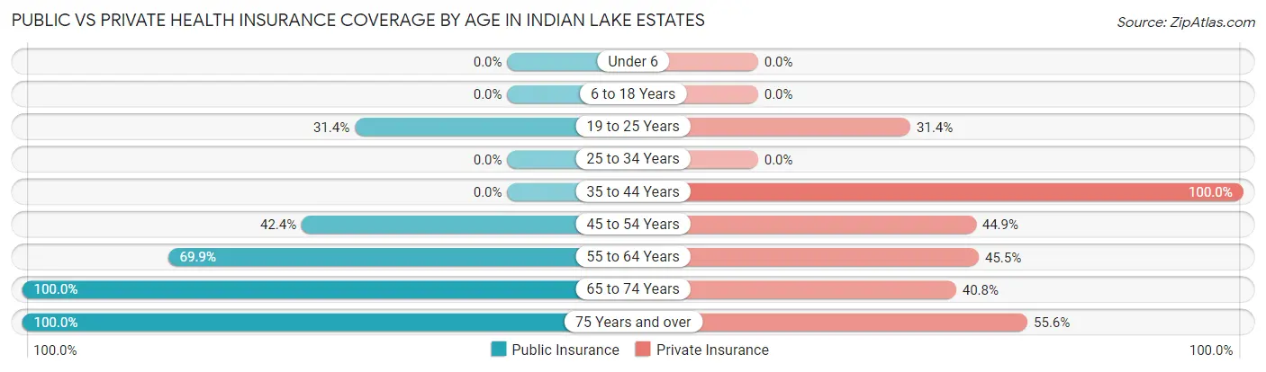 Public vs Private Health Insurance Coverage by Age in Indian Lake Estates