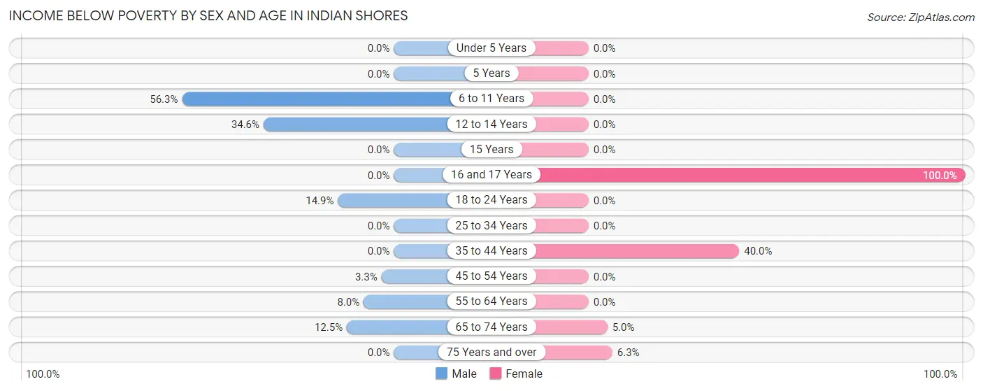 Income Below Poverty by Sex and Age in Indian Shores