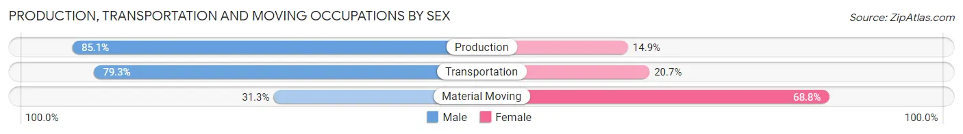 Production, Transportation and Moving Occupations by Sex in Jacksonville Beach