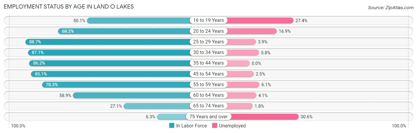 Employment Status by Age in Land O Lakes