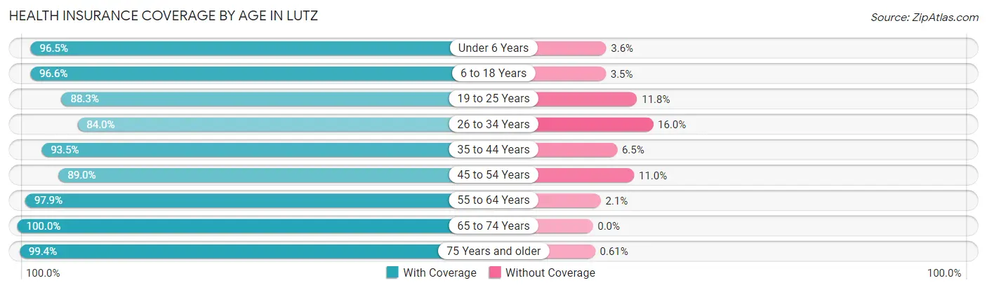 Health Insurance Coverage by Age in Lutz