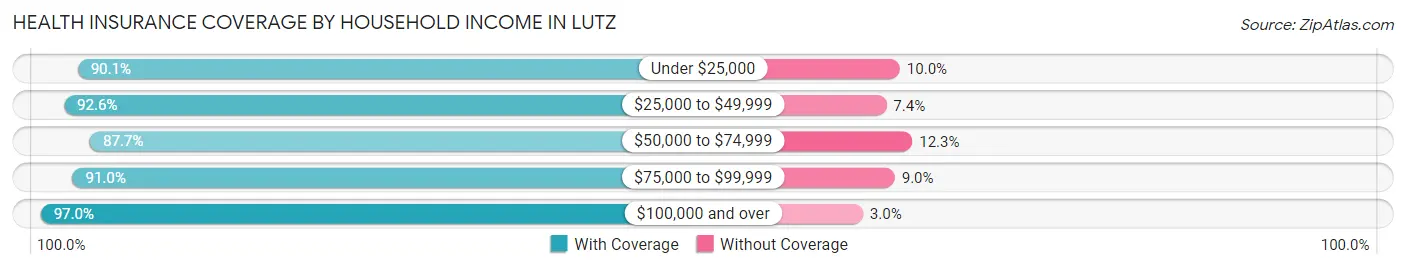 Health Insurance Coverage by Household Income in Lutz