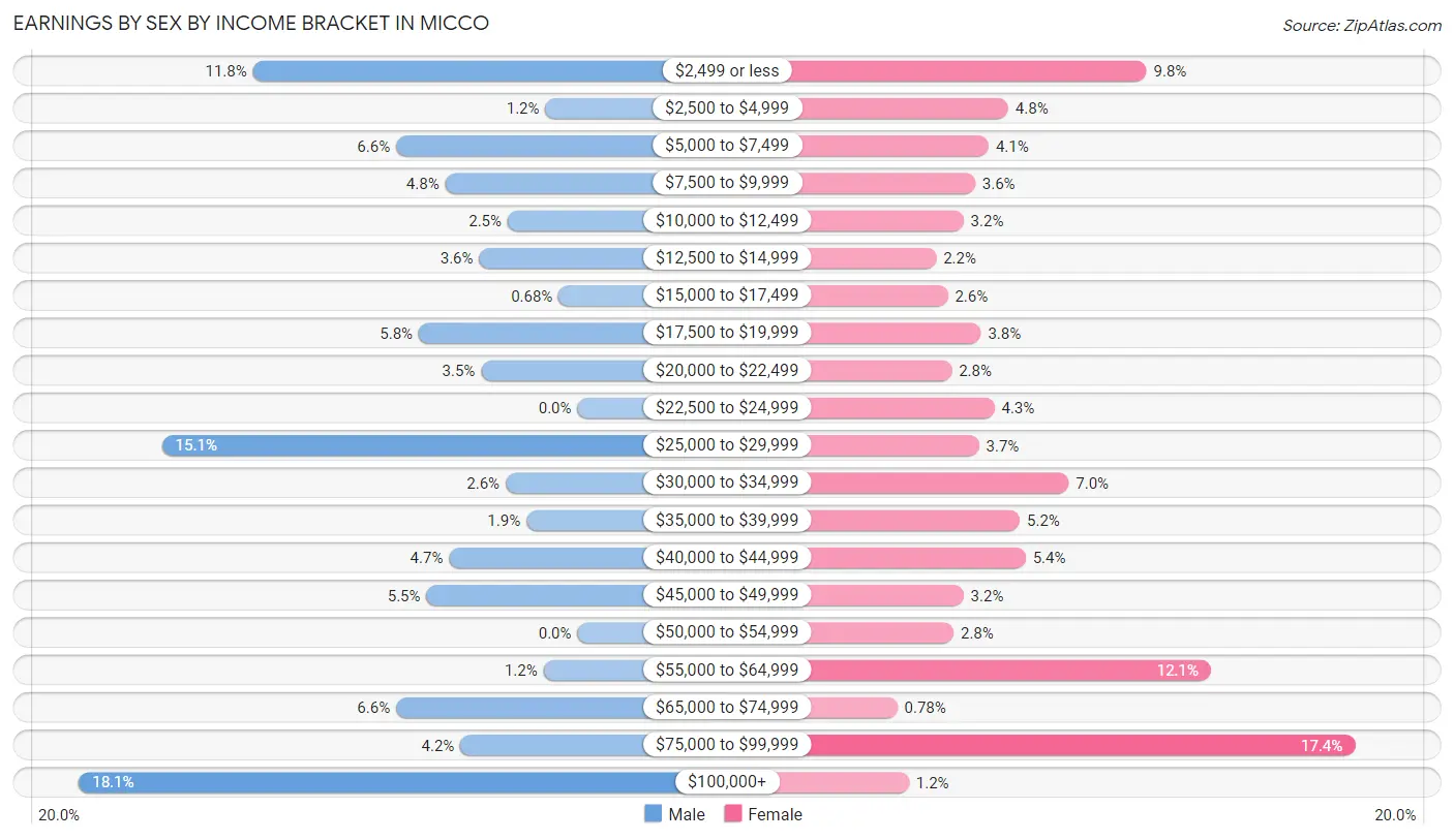 Earnings by Sex by Income Bracket in Micco