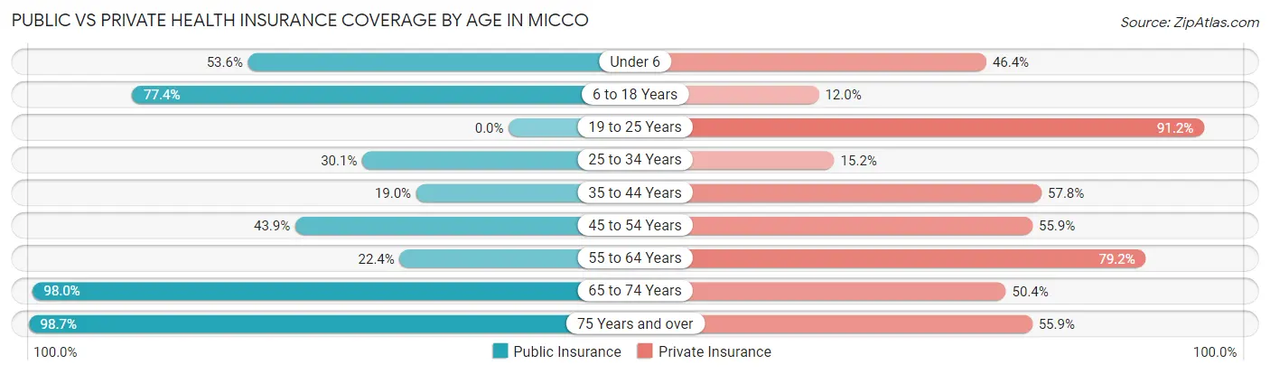 Public vs Private Health Insurance Coverage by Age in Micco