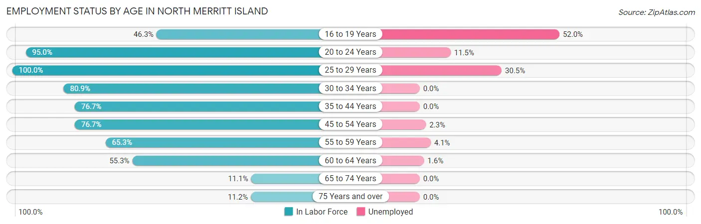 Employment Status by Age in North Merritt Island