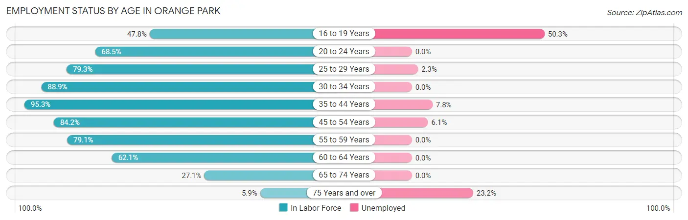 Employment Status by Age in Orange Park