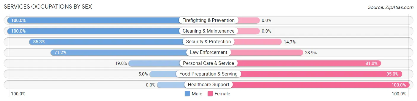 Services Occupations by Sex in Palm Springs North