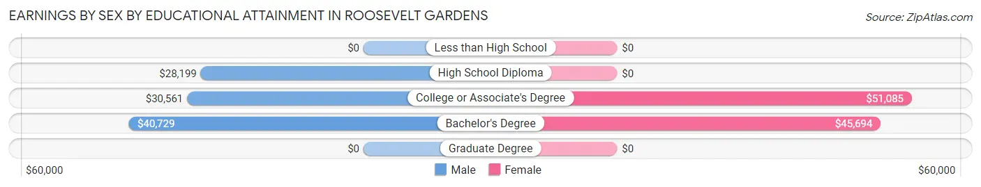 Earnings by Sex by Educational Attainment in Roosevelt Gardens