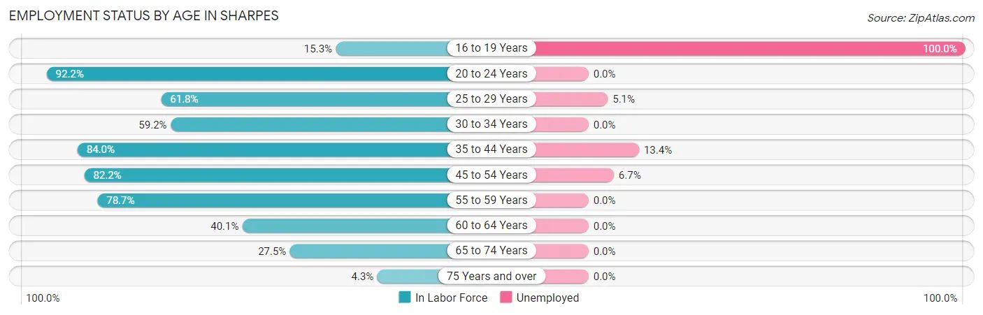 Employment Status by Age in Sharpes