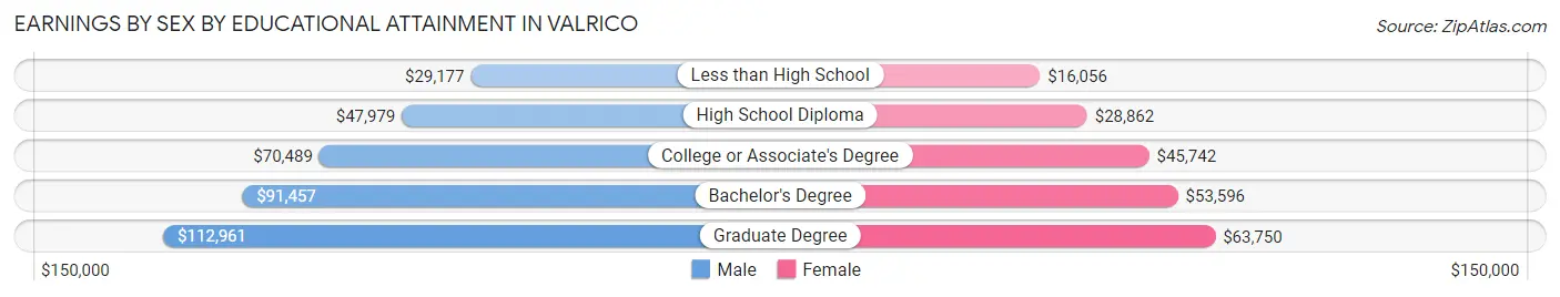 Earnings by Sex by Educational Attainment in Valrico