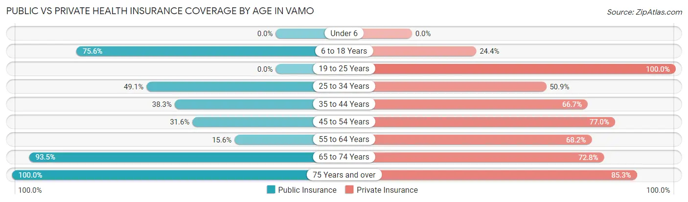 Public vs Private Health Insurance Coverage by Age in Vamo