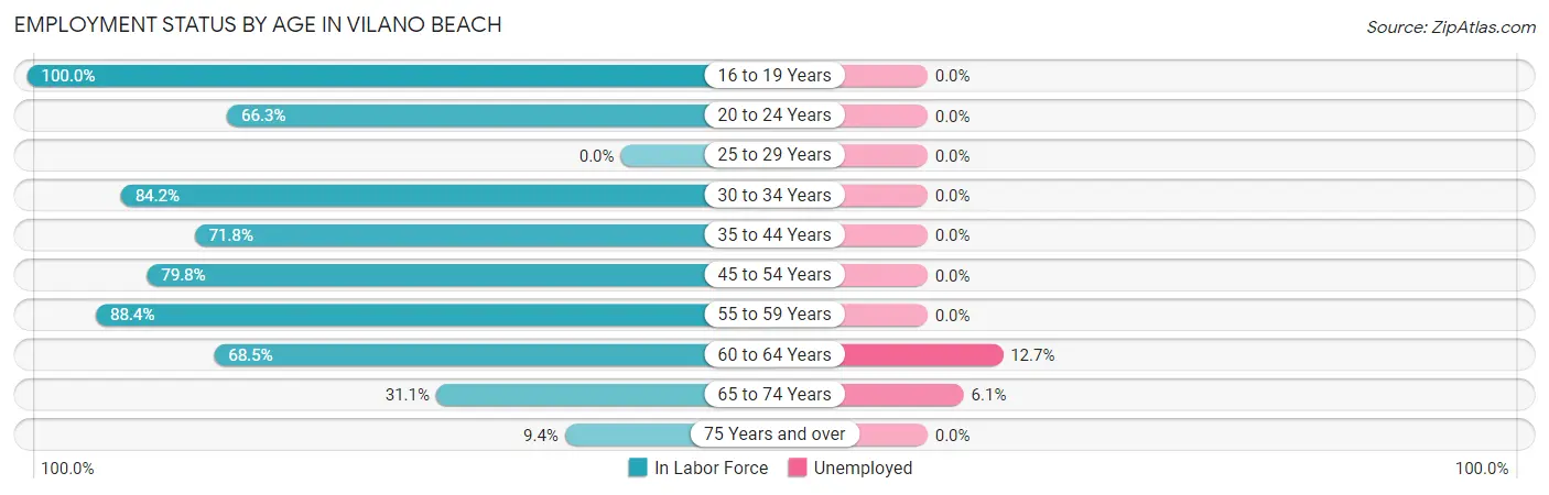 Employment Status by Age in Vilano Beach