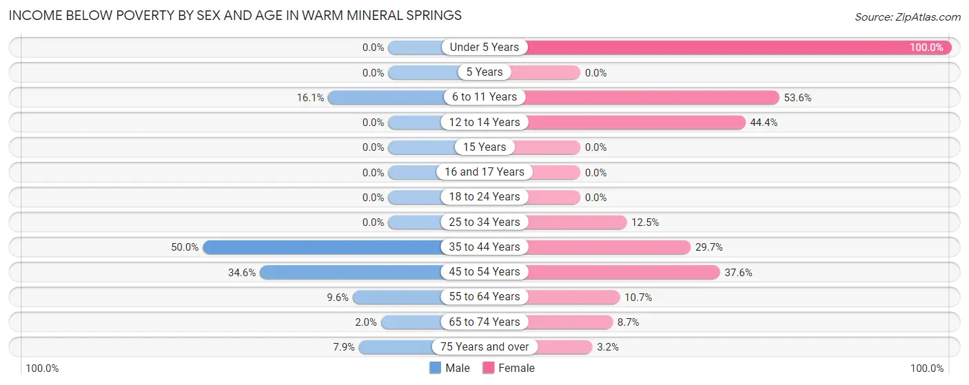 Income Below Poverty by Sex and Age in Warm Mineral Springs