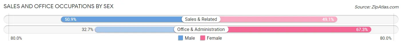 Sales and Office Occupations by Sex in Woodlawn Beach