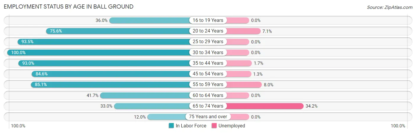 Employment Status by Age in Ball Ground