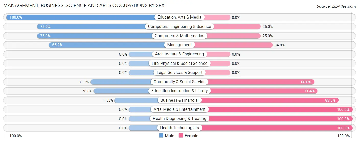 Management, Business, Science and Arts Occupations by Sex in Between