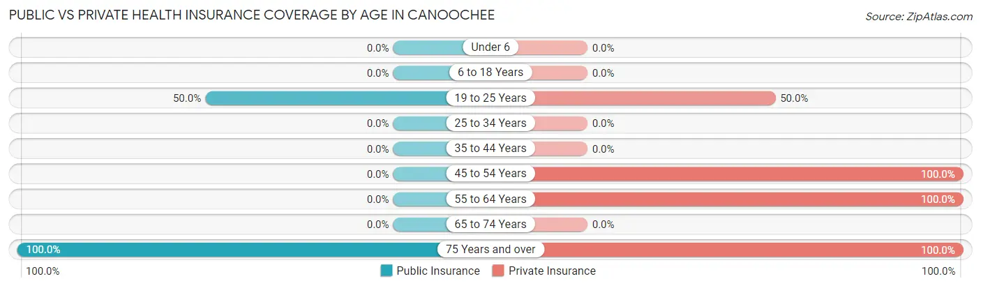 Public vs Private Health Insurance Coverage by Age in Canoochee