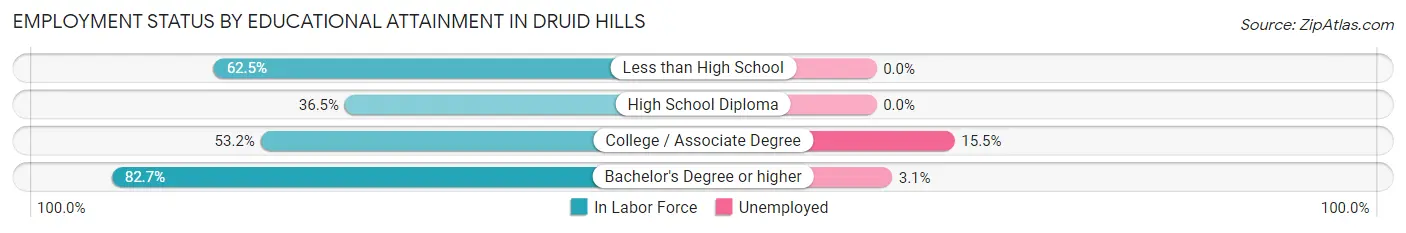 Employment Status by Educational Attainment in Druid Hills