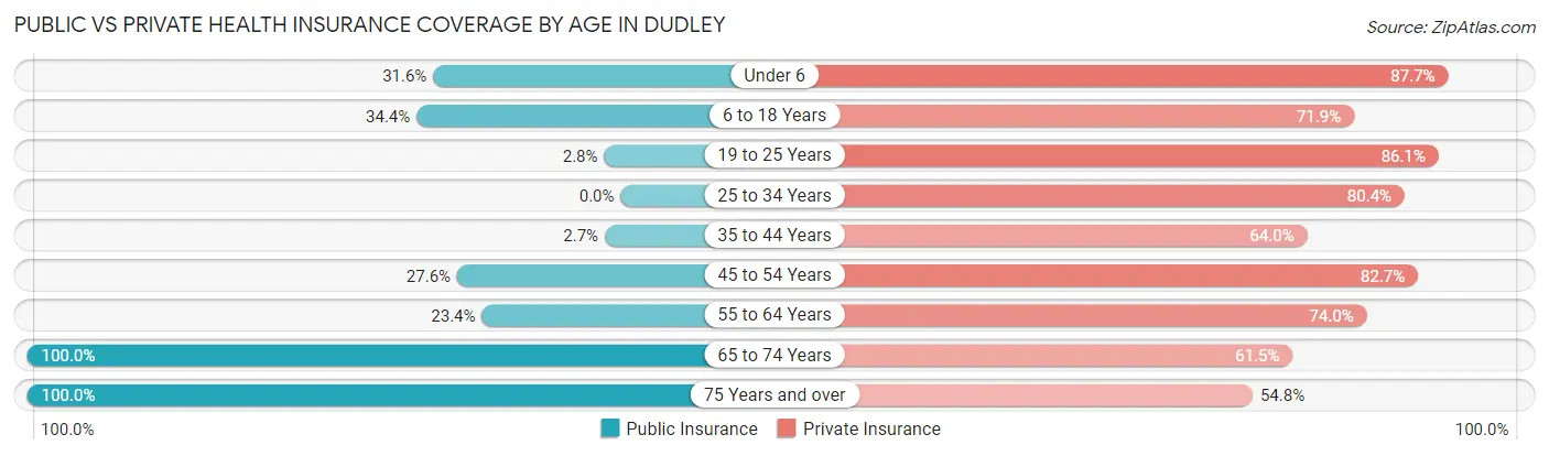 Public vs Private Health Insurance Coverage by Age in Dudley