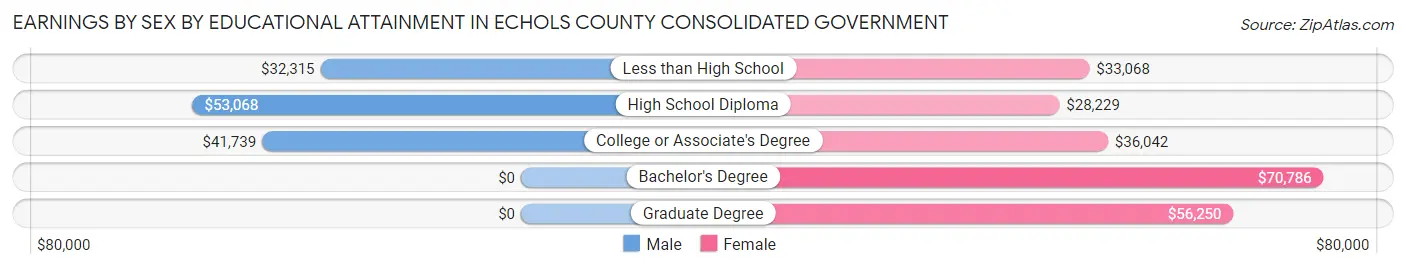 Earnings by Sex by Educational Attainment in Echols County consolidated government