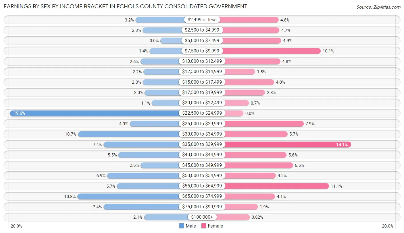 Earnings by Sex by Income Bracket in Echols County consolidated government
