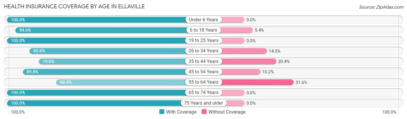 Health Insurance Coverage by Age in Ellaville