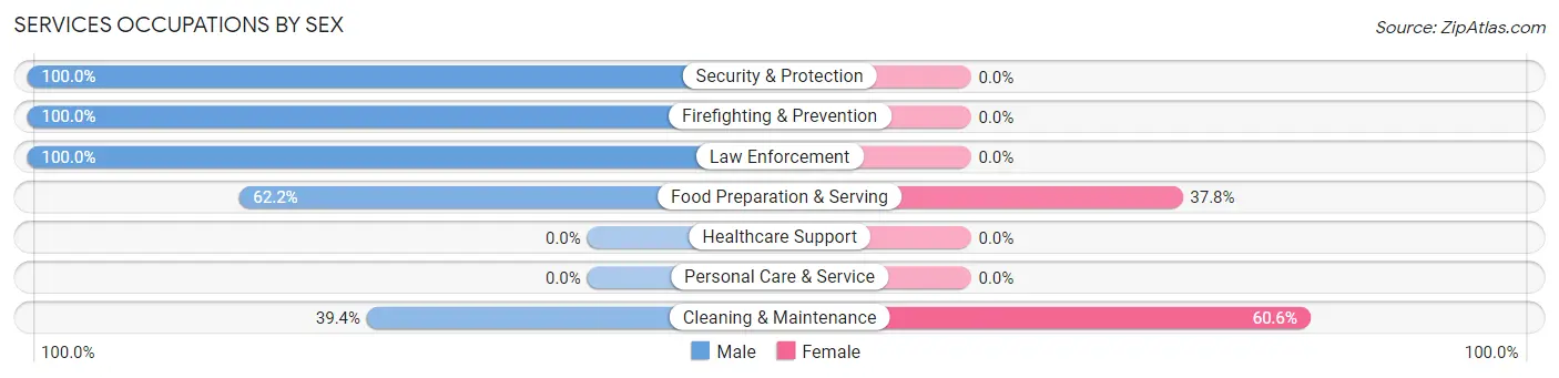Services Occupations by Sex in Fairfield Plantation