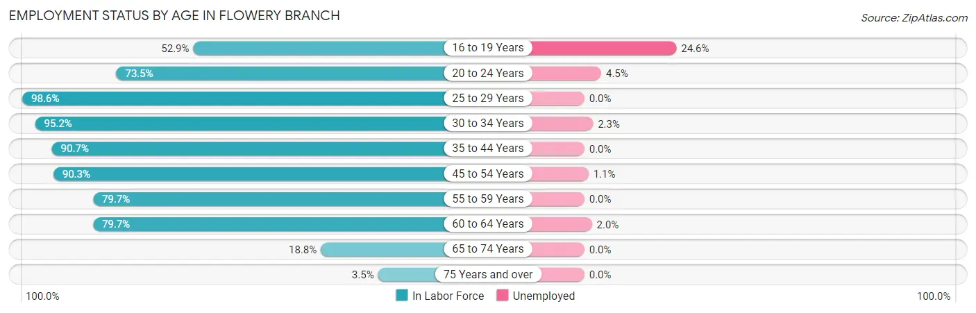 Employment Status by Age in Flowery Branch