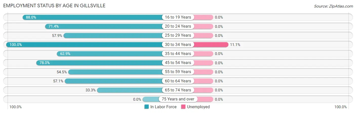 Employment Status by Age in Gillsville