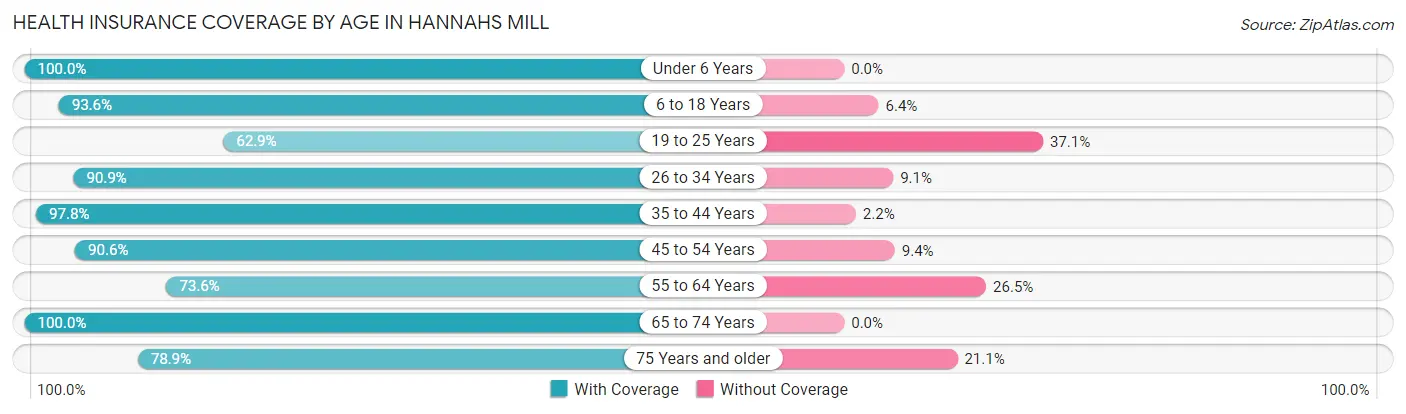 Health Insurance Coverage by Age in Hannahs Mill