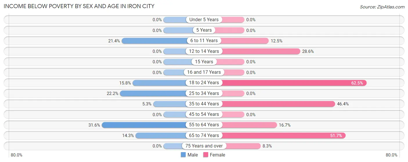Income Below Poverty by Sex and Age in Iron City